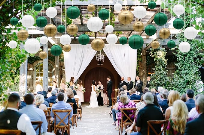 ADLKGG Green Gold Paper Lanterns Party Decorations, Round Hanging Lantern - Image 4