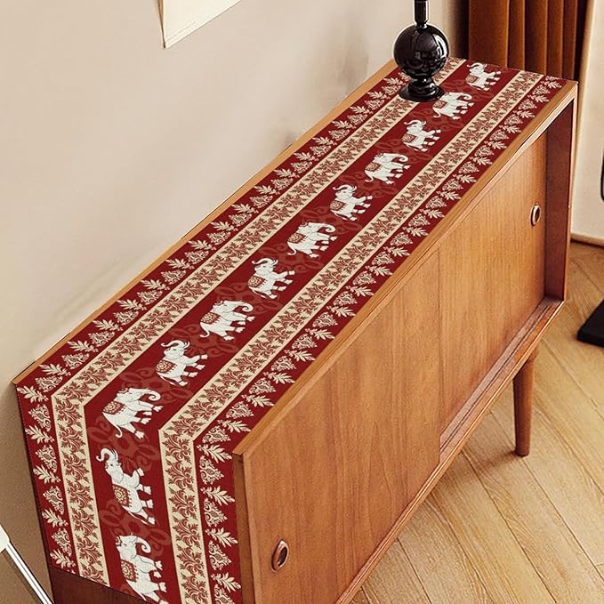 Boho Elephant Table Runner, Vintage Tribal Traditional African Animals Ethnic - Image 2