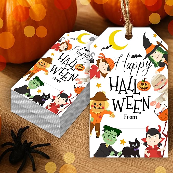 50 Pcs Halloween Tags with String, 2.1"×3.5" Pumpkin Paper Gifts Tags, Ghost by HandEasy