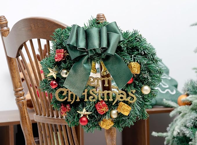 Christmas Ribbon Wired Green Satin Ribbons 2-1/2 Inch Double-Faced Gold Glitter - Image 5