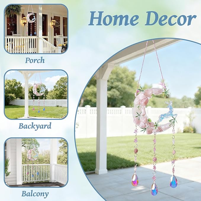 TUOKING Crystal Suncatchers for Window Green Deer Pink Dreamy Crystal Natural - Image 3