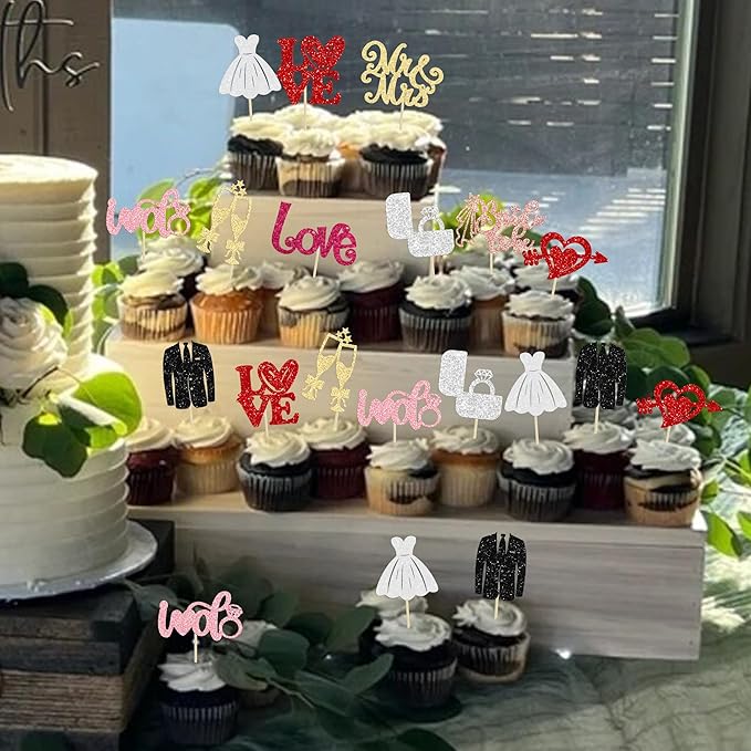 Ephlyn 30Pcs Bride to be Cupcake Toppers Glitter Wedding Cake Topper - Image 6