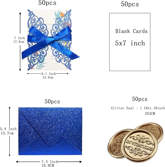 50Pcs Laser Cut Blue Wedding Invitation - Image 2