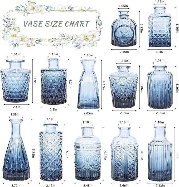 Glass Bud Vase Set of 12, Small Blue Flower Vases - Image 2