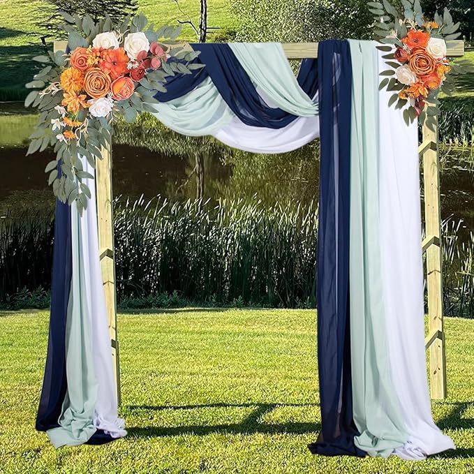 3 Panels 20Ft Chiffon Wedding Arch Drapes Navy Sheer Ceiling Drapes Romance - Image 6