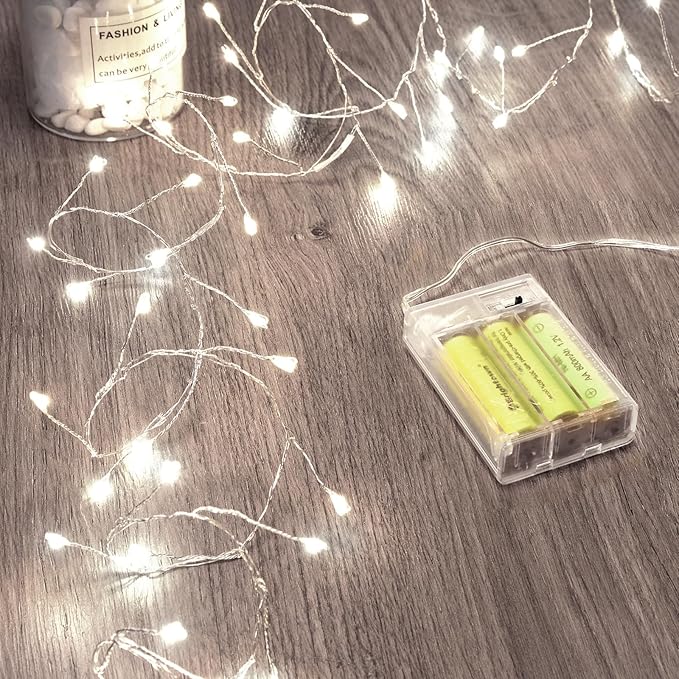 Fairy Lights Battery Operated, Firecracker String Lights Waterproof Silver Wire by Minetom