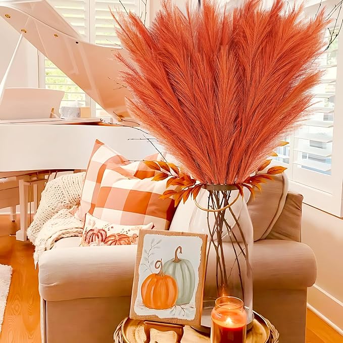 8pcs Orange Pampas Grass Tall - Image 5