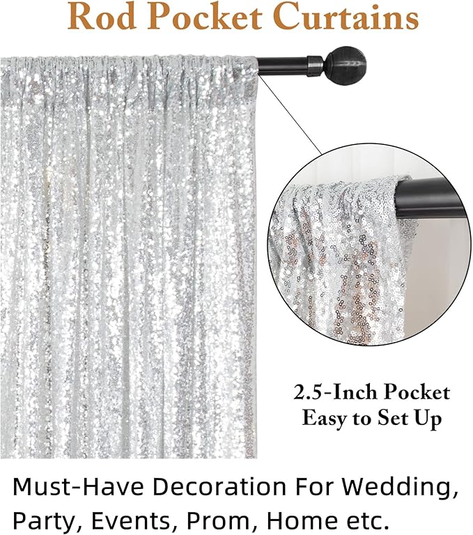 ShiDianYi Sequin Backdrop Silver 20X10FT Wedding Backdrop Photo Booth Glitter - Image 4