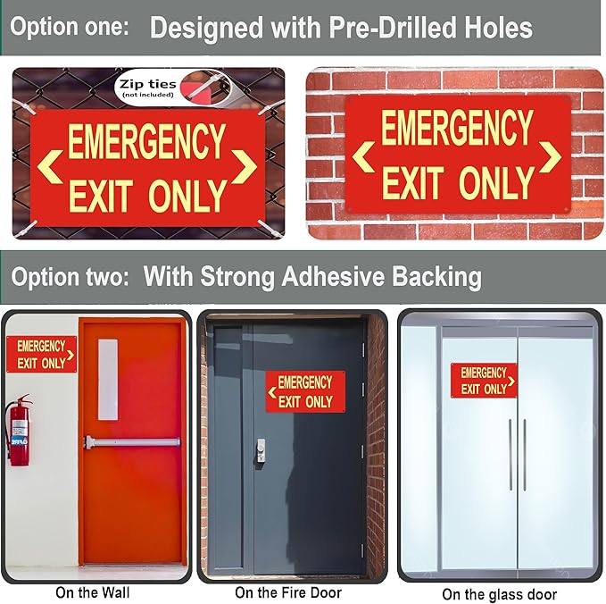 Photoluminescent Emergency Exit Sign Red, Glow In The Dark Aluminum Exit Sign - Image 6
