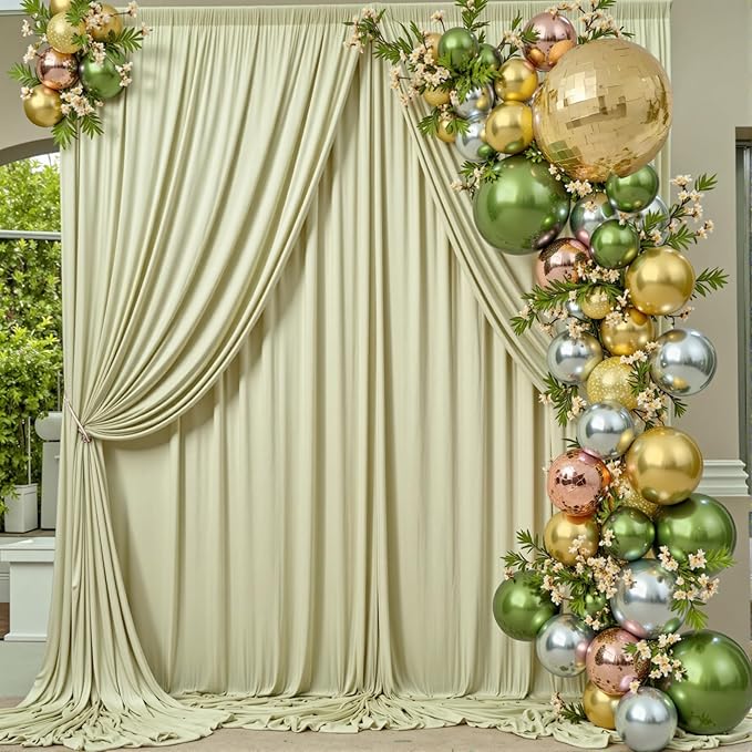 30 ft x 10 ft Wrinkle Free Sage Green Backdrop Curtain - Image 5