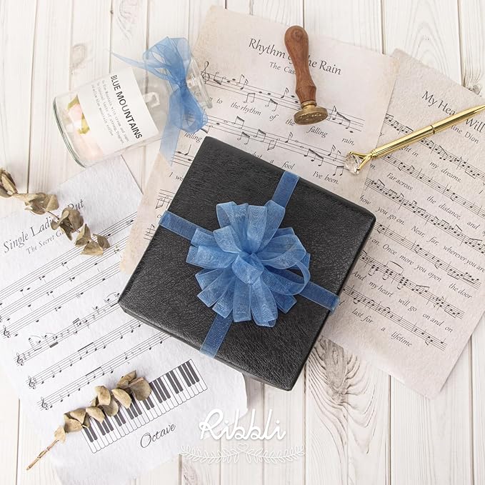 Ribbli Dusty Blue Organza Ribbon 1/2 Inches x Continuous 50 Yard Blue Sheer - Image 2