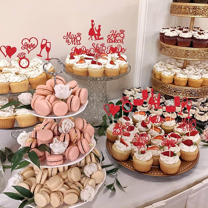 30 PCS He Asked She Said Yes Cupcake Toppers Glitter Engagement Cupcake Toppers - Image 6