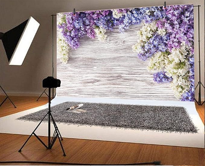 7x5ft Wooden Plank Photography Backdrops Purple Lilac Flowers Rustic Vintage - Image 2