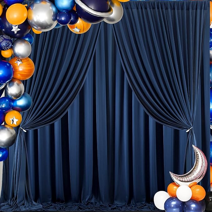20 ft x 8 ft Navy Blue Backdrop Curtain Panels, 4 Panels 5 ft x 8 ft Wrinkle by Outpain