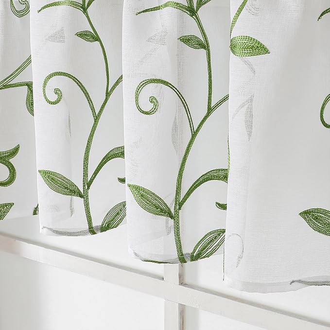 VISIONTEX White Sheer Voile Curtains, Decorative Leaves Embroidery Faux Linen - Image 4