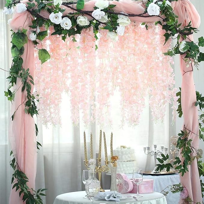 12 Pack Light Pink Wisteria Hanging Flowers Garland - Image 6