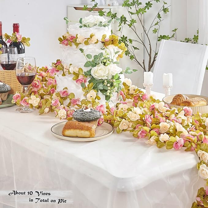 6 Pcs x 8.2 ft Flower Garland Artificial Rose Vine Flowers - Image 9