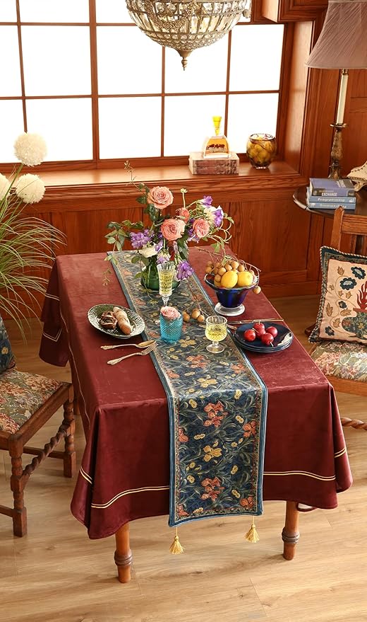 patdrea Designer Casual Wild Floral Velvet Table Runner 102 Inch Long, Dark - Image 9