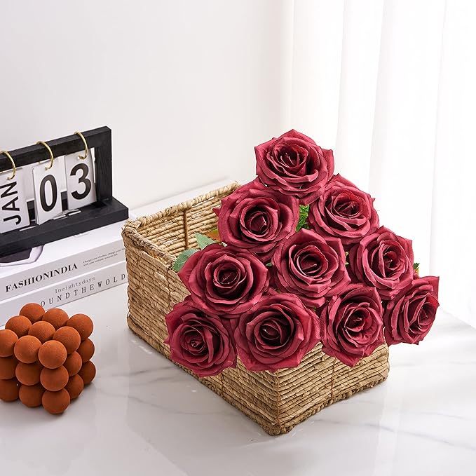 Artificial Rose 10pcs Open Flower Bouquet Faux Rose Stems - Image 3