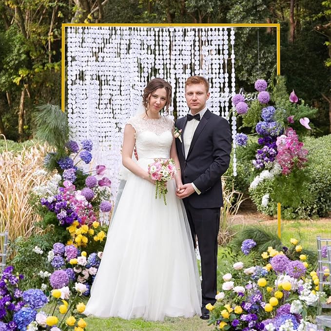 6.6FT x 5.2FT Wedding Arch Backdrop Gold Square Backdrop Stand Metal Balloon - Image 4