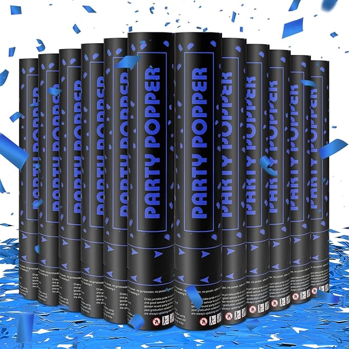 Party Poppers Confetti Cannon 12 Pack Royal Blue Poppers 12 Inch Party Shooters by PEMUISE