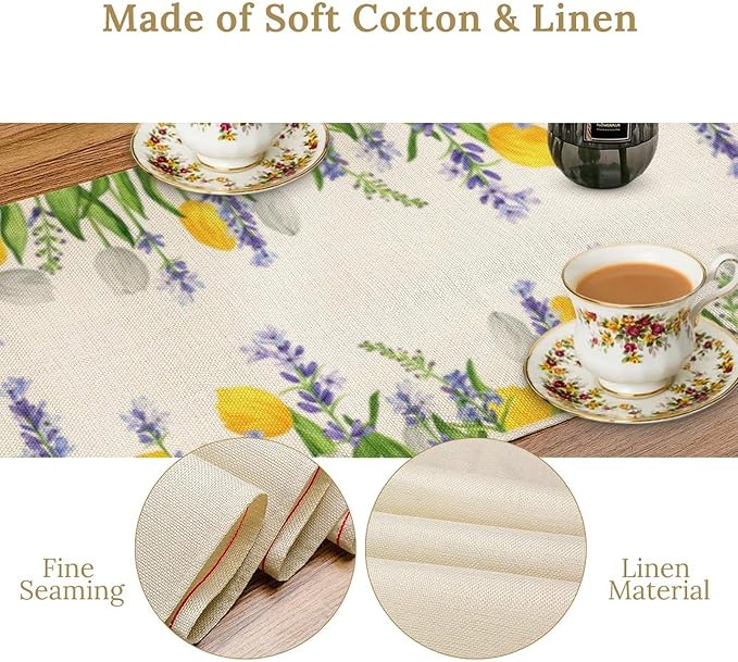 Floral Tulip Lavender Table Runner, Spring Watercolor Flower Plants Nature - Image 5
