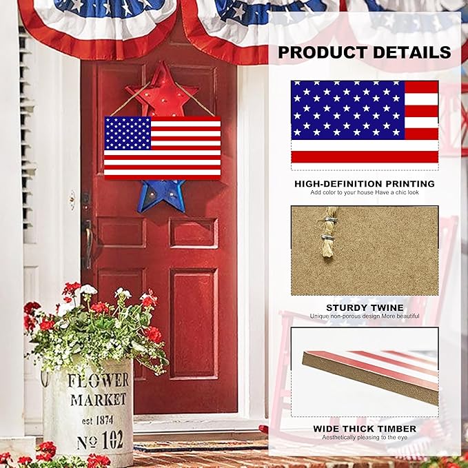 American Flag Door Hanging Sign，Farmhouse Patriotism Artwork Decorations Signs - Image 5