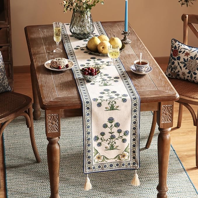 patdrea Designer Blue Rustic Elegant Floral Patterned Extra Long, Wrinkle - Image 3