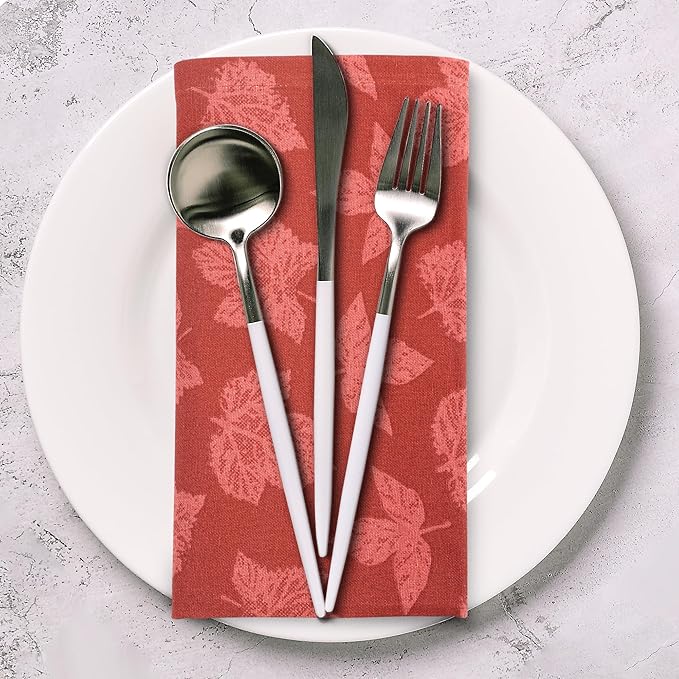 Urban Villa Fall Leaves Print Set of 12 Dinner Napkins 100% Cotton Premium - Image 9