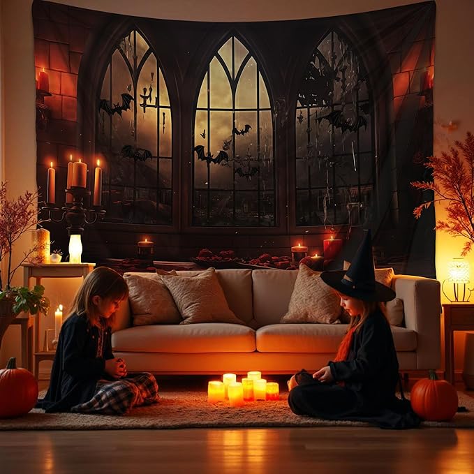 QGHOT Halloween Tapestry Wall Hanging Horror Castle Window Tapestry Gothic by QGHOT