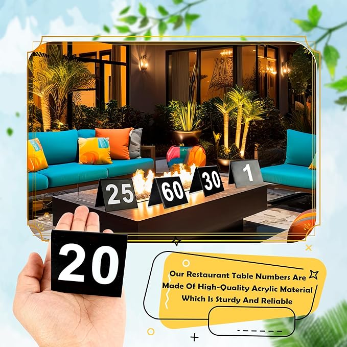60 Pcs Black Acrylic Table Numbers 1-60 Double Sided Restaurant Table Order - Image 8
