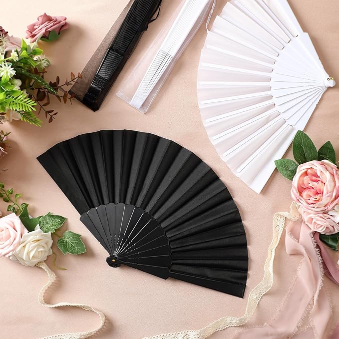 Wenqik 80 Pcs Wedding Folding Hand Fans Bulk Silk Fabric Chinese Handheld - Image 3