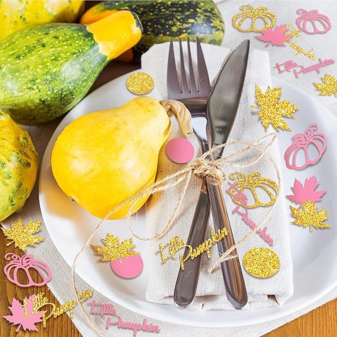 Ferraycle 400 Pcs Thanksgiving Pink and Gold Pumpkin Confetti Christmas Baby - Image 4