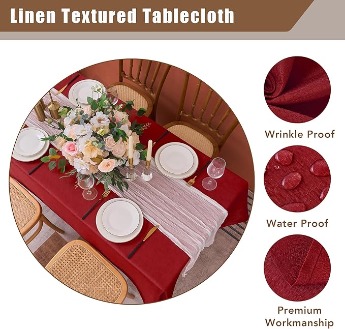 Fitable Faux Linen Christmas Tablecloth 2 Pack, Burlap Textured Fabric - Image 6