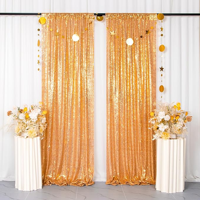 ShinyBeauty Gold Backdrops 2 Pieces Sequin Curtains 4FTx7FT Photoshoot - Image 2