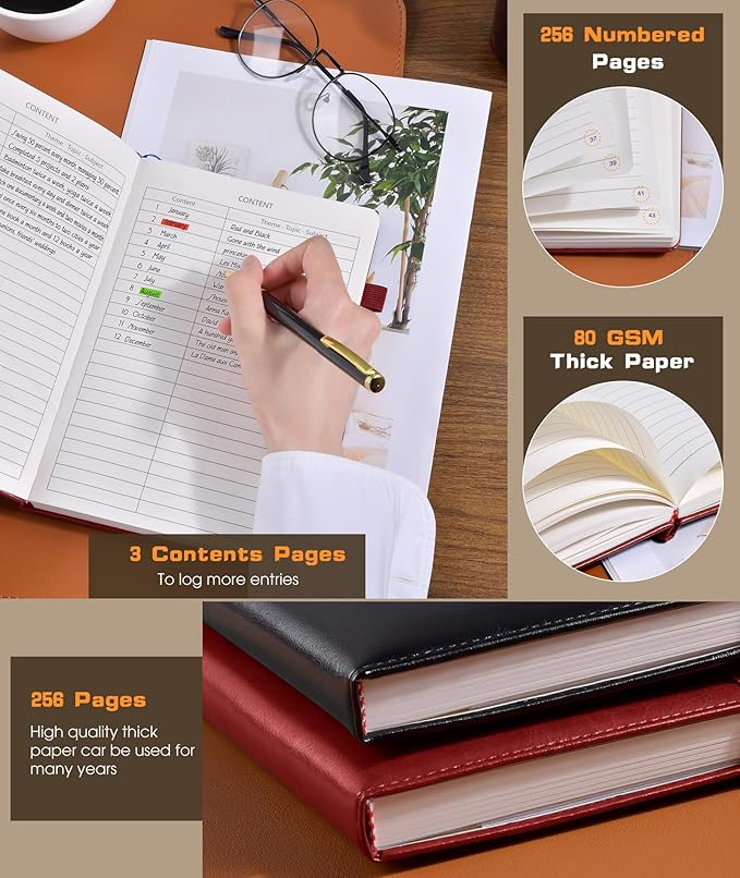 Lined Journal Notebook for Women Men, 256 Numbered Pages Hardcover Leather - Image 4