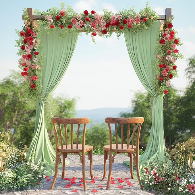 Sage Arch Drapes for Wedding Arch Draping Fabric 2 Panel Sheer Backdrop Curtain - Image 4