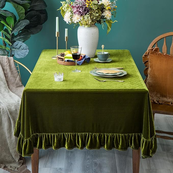 Velvet Tablecloth Luxurious Solid Rectangle Table Cloth, Oblong Retro Farmhouse - Image 2