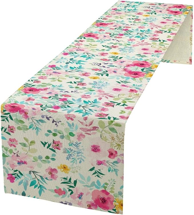 Watercolor Floral Table Runner, Colorful Botanical Spring Summer Nature Flower by Unknown