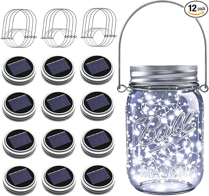 ZNYCYE Mason Jar Solar Lights for Outside, 12 Pack 30LED Fairy Lights Mason Jar by ZNYCYE