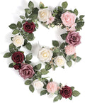 5FT Artificial Rose Flower Burgundy Fake Floral Garland by Garisey
