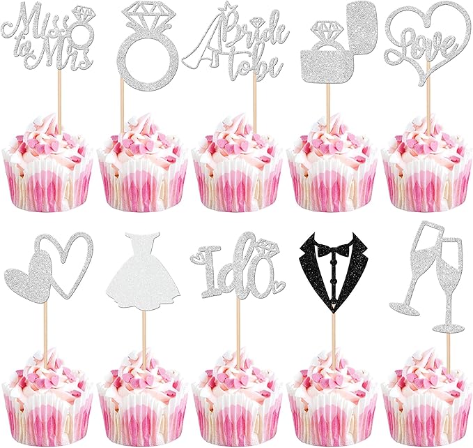 30 PCS Bride to Be Cupcake Toppers Glitter Wedding Cupcake Decorations I Do by ZHUOWEISM