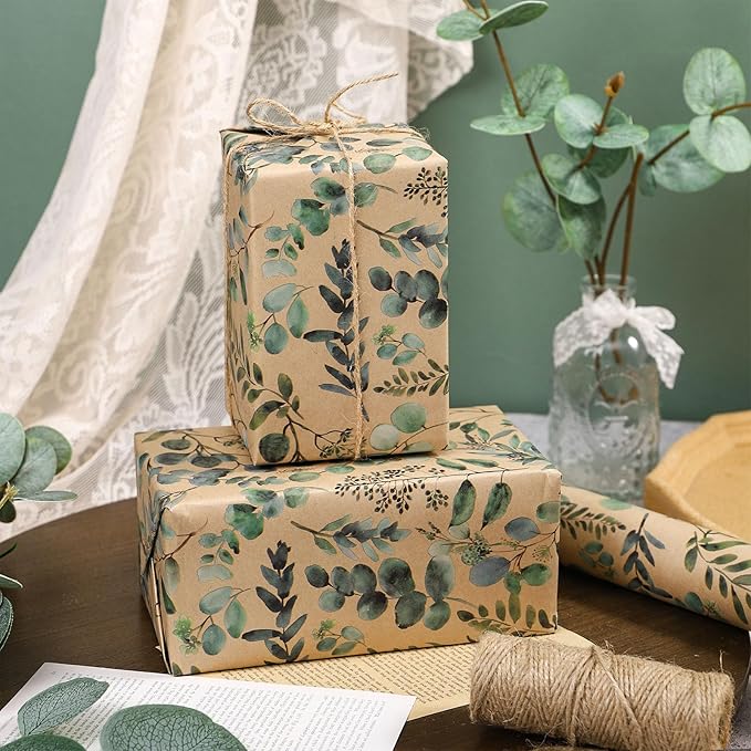RUSPEPA Eucalyptus Leaf Gift Wrapping Paper, 17 Inches x 32.8 Feet, Mini Roll - Image 5