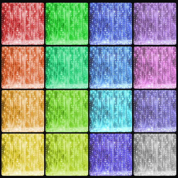 Dazzle Bright Window Curtain Fairy Lights, 300 LED RGB Color Changing Copper - Image 7