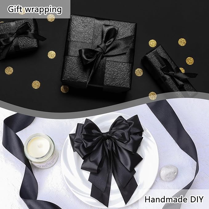 NESCCI 60 Yards Ribbon, 1-1/2 Inch Black Satin Ribbon, Single Face Satin Ribbons - Image 4