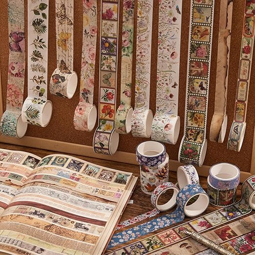 42 Rolls Vintage Washi Tape Set, Floral Letter Butterfly Mushroom Botanical - Image 8