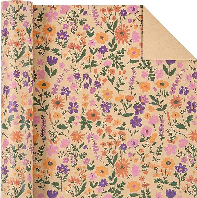 WRAPAHOLIC Kraft Floral Wrapping Paper Roll - Image 2