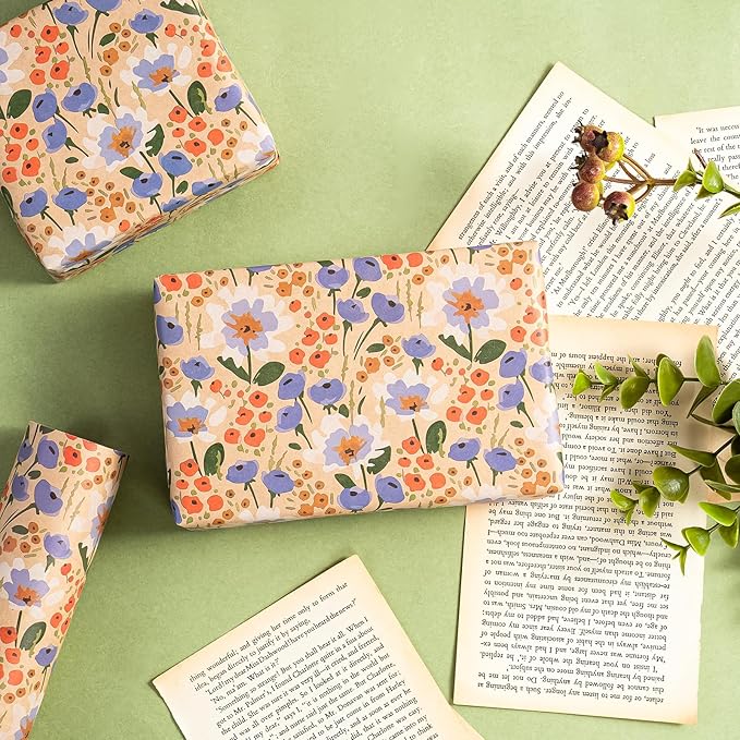WRAPAHOLIC Kraft Floral Wrapping Paper Roll - Image 7