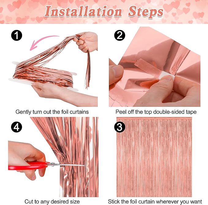 2 Pack Rose Gold Decorations, 3.28 FT x 7.05 FT Rose Gold Fringe Curtains - Image 3