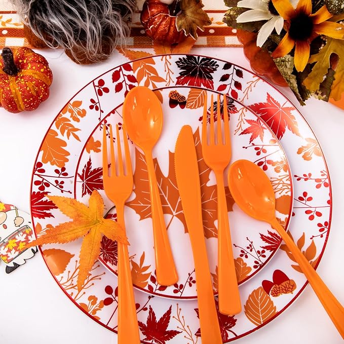 NOCCUR 180PCS Thanksgiving Plastic Silverware Disposable - Image 4